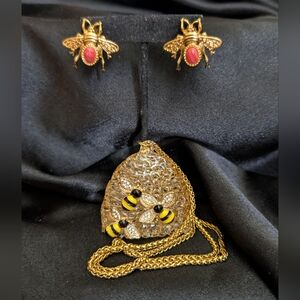 #8. Paris Expo Bee Earrings and Beehive Pendant